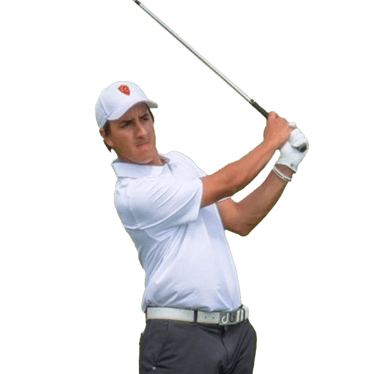Vector image of golfer in white shirt mid-swing