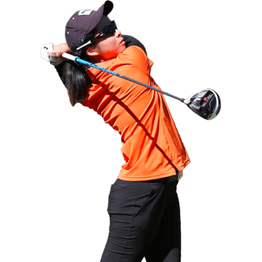 Vector image of golfer in orange shirt swinging their club