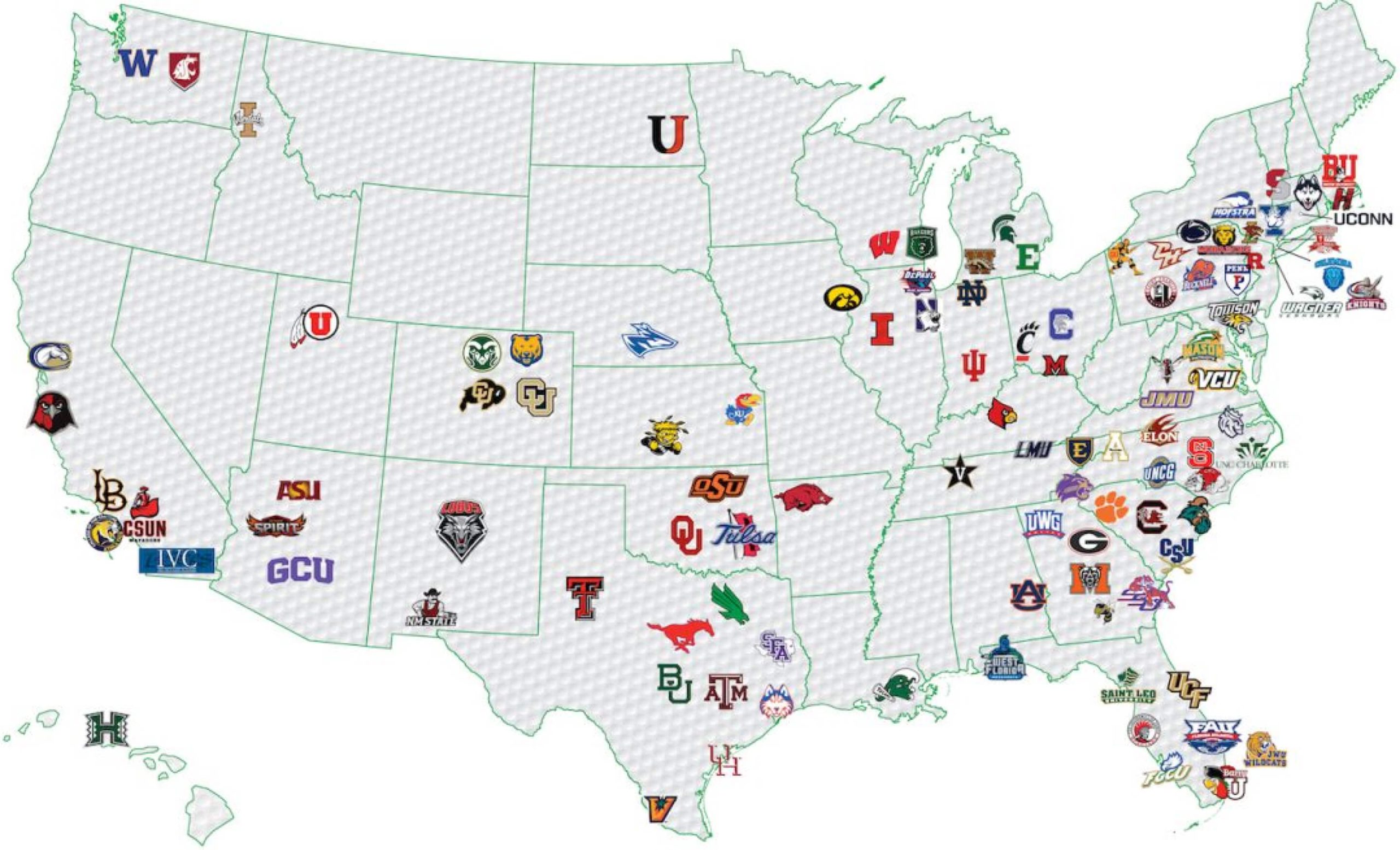 Map of the United States showing college placement for IJGA student-athletes