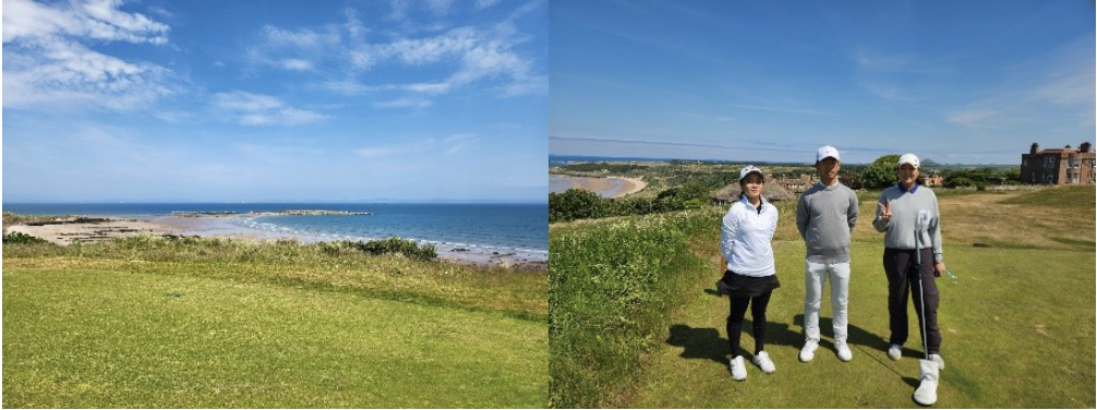 IJGA golfers in Scotland side by side with a photo of the shore
